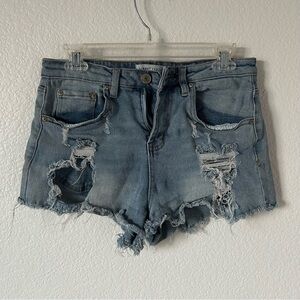 Almost Famous Light Blue Distressed High Waisted Jean Shorts Grunge, Punk, Edgy